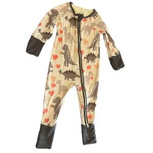 7 Pines Baby Bamboo Sleeper SZ 6-12M Long Sleeve Zipper Dinosaur Design